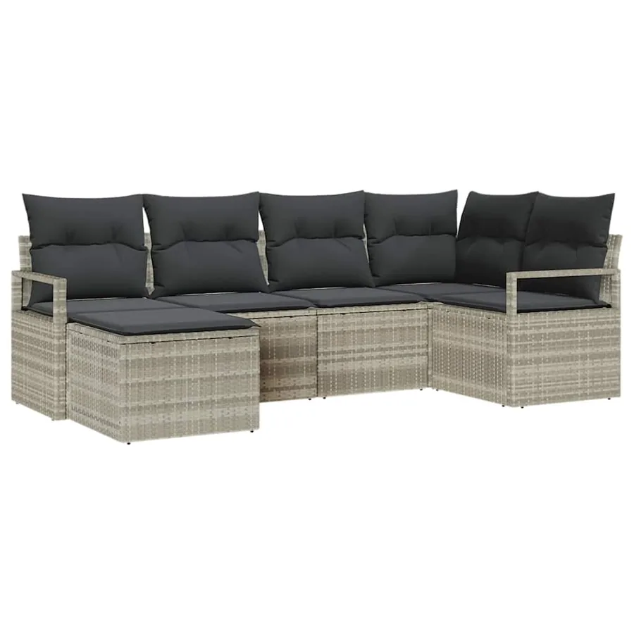 Ensemble de Canapés avec coussin 6 pcs Gris clair polyrotin - 2