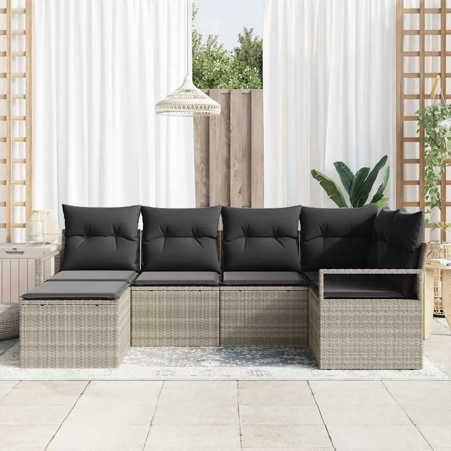 Ensemble de Canapés avec coussin 6 pcs Gris clair polyrotin - 3