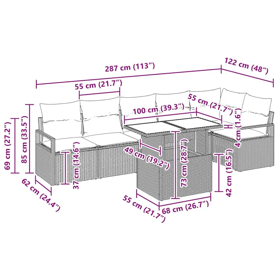 Ensemble de canapé de jardin 7 pcs Gris Poly rotin - 15