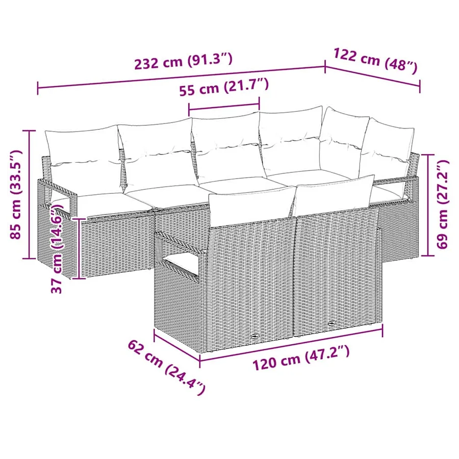 Ensemble de canapé de jardin 7 pcs Marron et blanc polyrotin - 12
