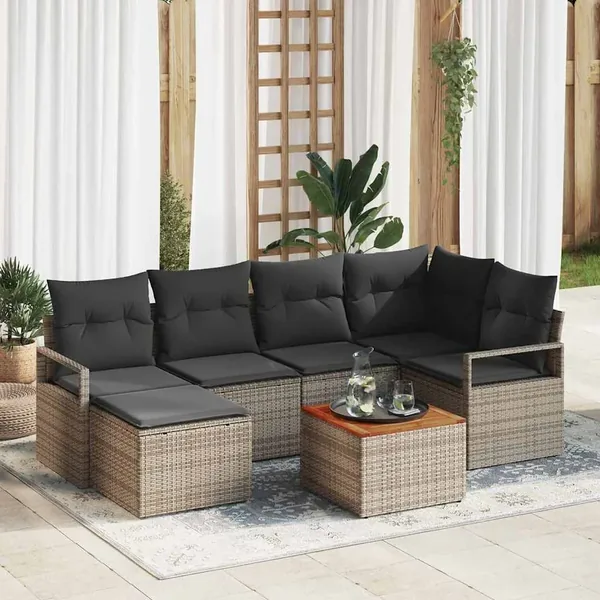 Ensemble de canapé de jardin avec stockage 7 pcs Gris polyrotin
