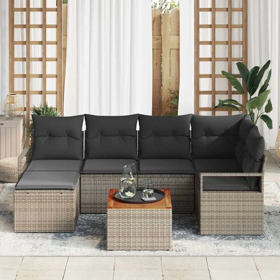 Ensemble de canapé de jardin avec stockage 7 pcs Gris polyrotin - 3