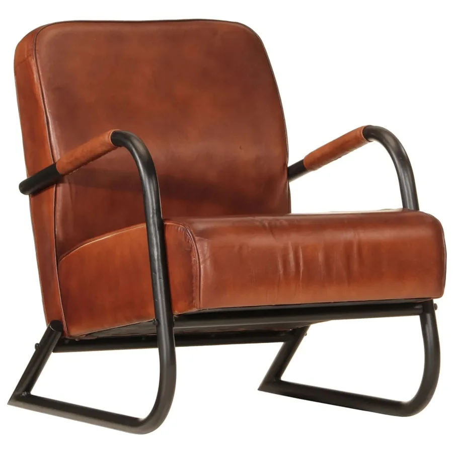 Fauteuil marron cuir véritable - 10