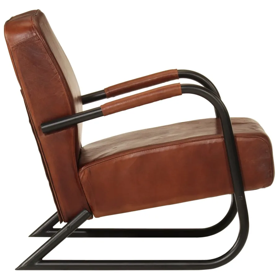 Fauteuil marron cuir véritable - 3