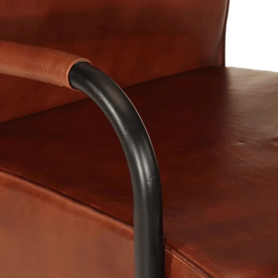 Fauteuil marron cuir véritable - 5
