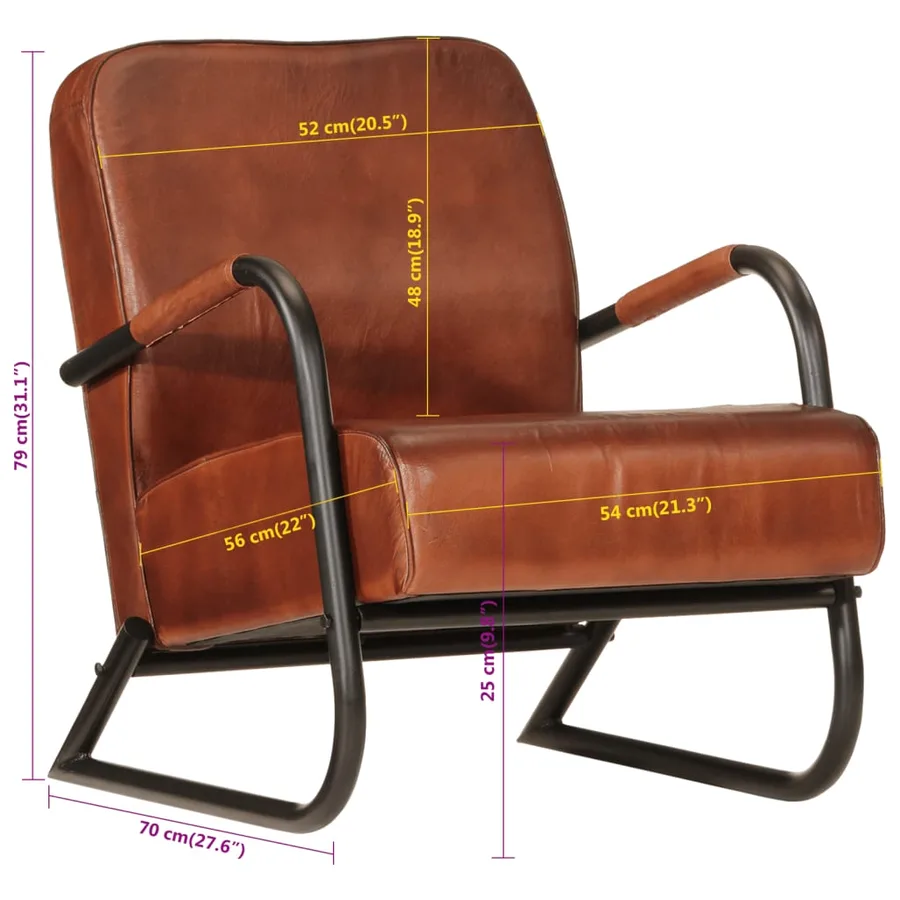 Fauteuil marron cuir véritable - 9