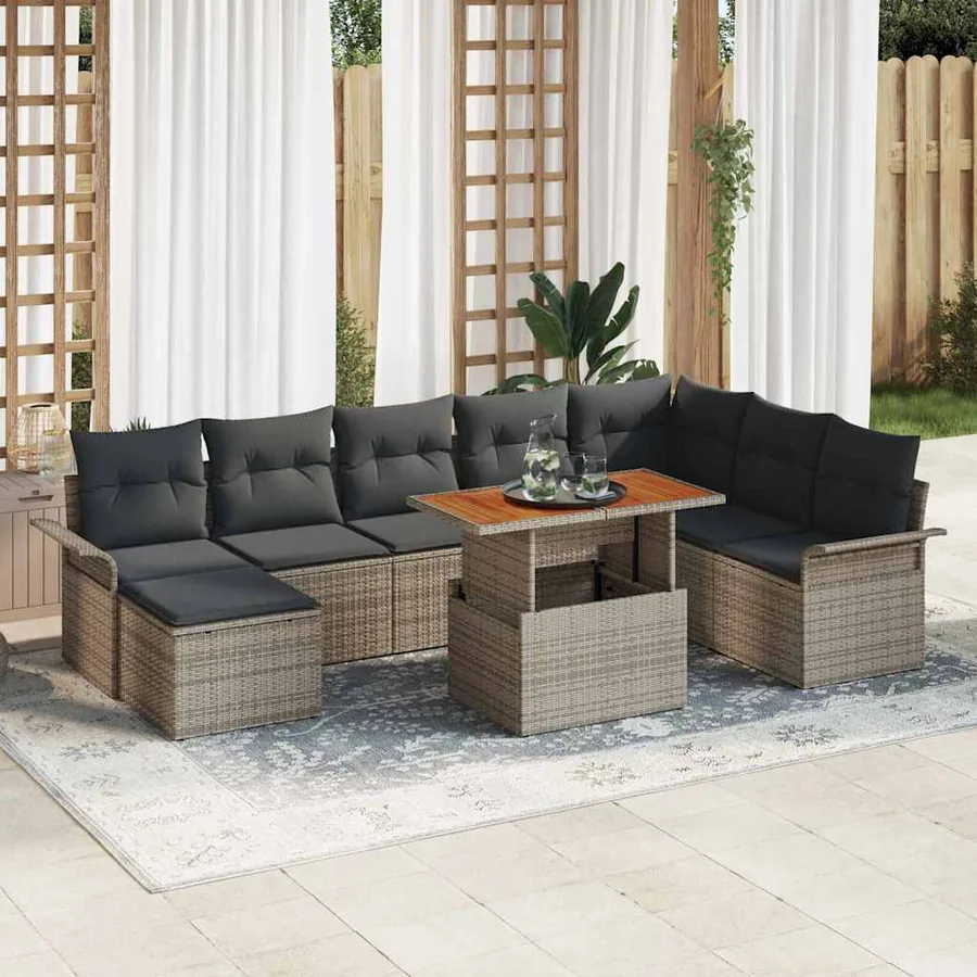 Ensemble de canapé de jardin 9 pcs Gris Poly rotin