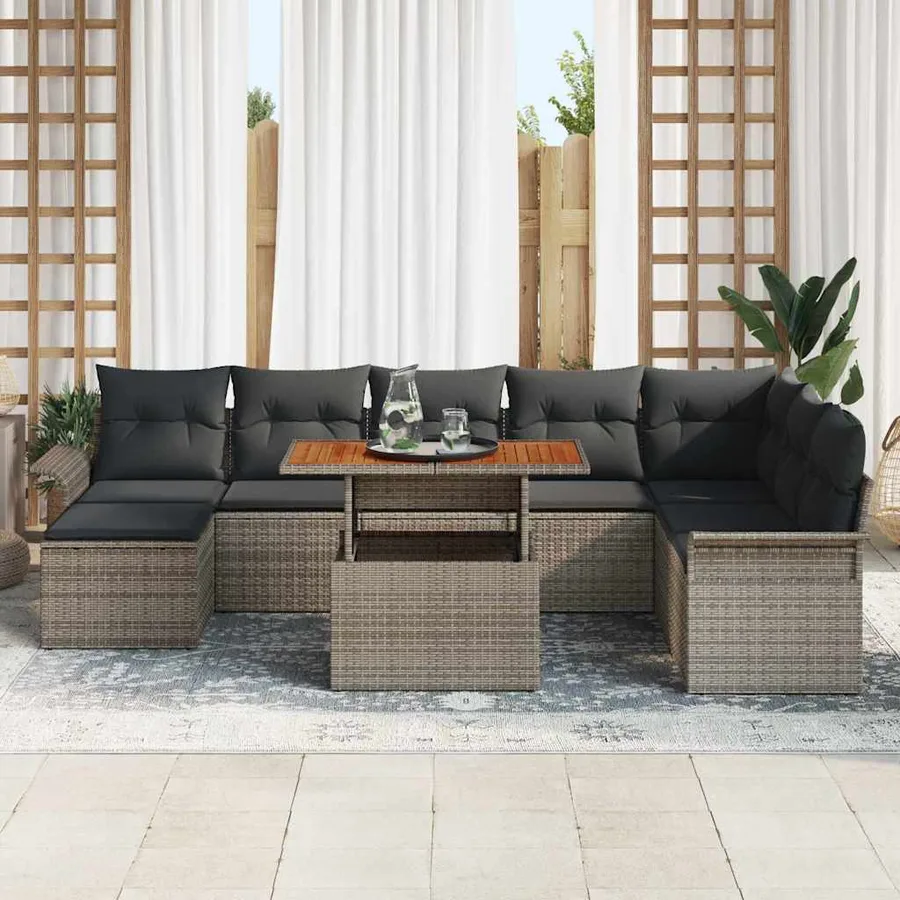Ensemble de canapé de jardin 9 pcs Gris Poly rotin - 3