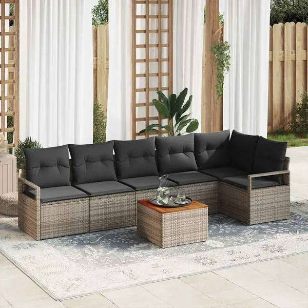 Ensemble de canapé de jardin avec stockage 7 pcs Gris polyrotin