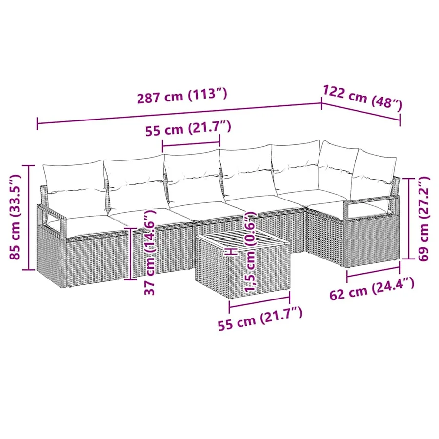 Ensemble de canapé de jardin avec stockage 7 pcs Gris polyrotin - 13