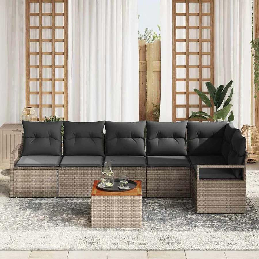 Ensemble de canapé de jardin avec stockage 7 pcs Gris polyrotin - 3