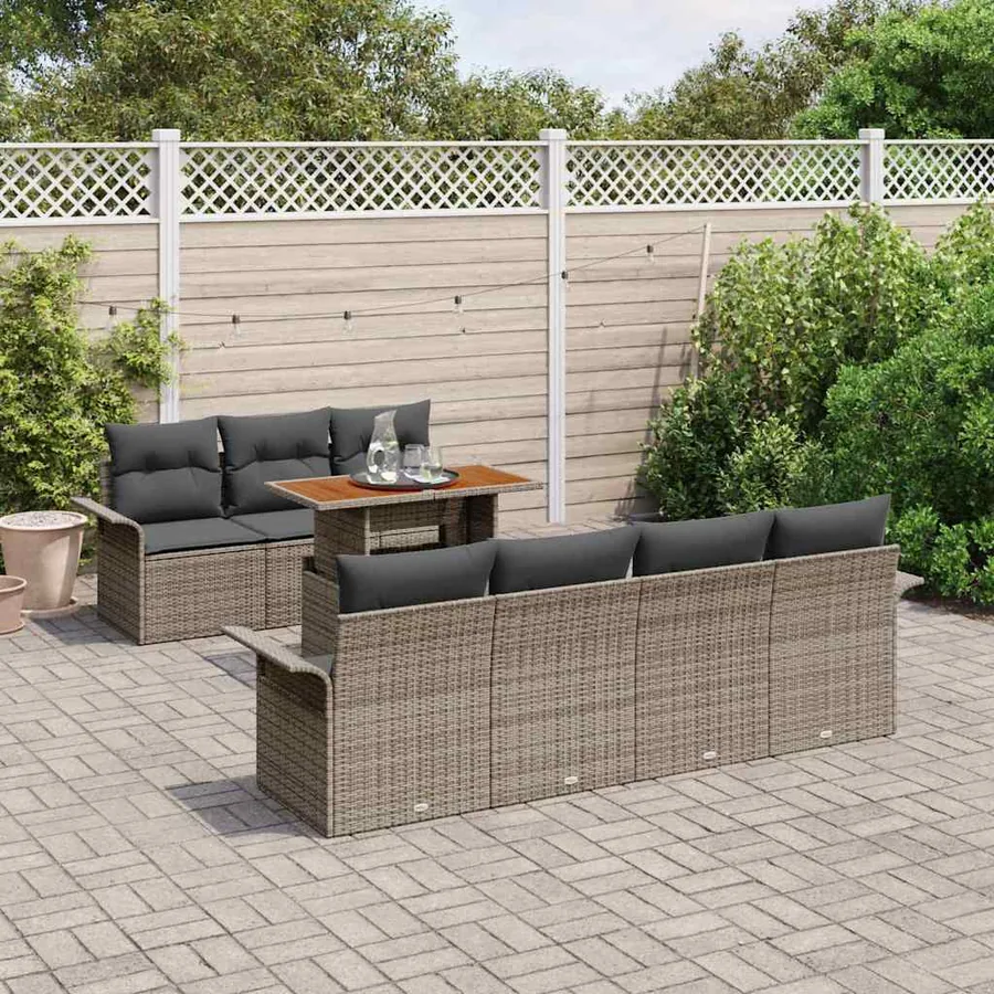 Ensemble de canapé de jardin 8 pcs Gris Poly rotin - 3