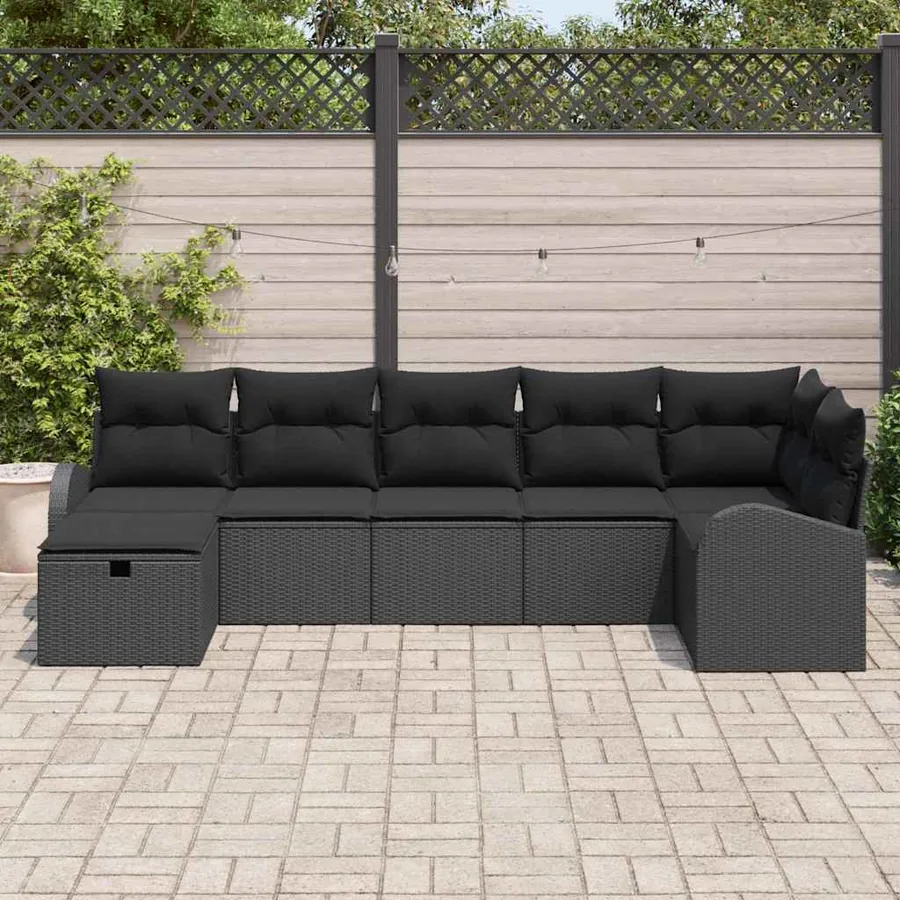 Ensemble de Canapés avec coussin 7 pcs Noir polyrotin - 3
