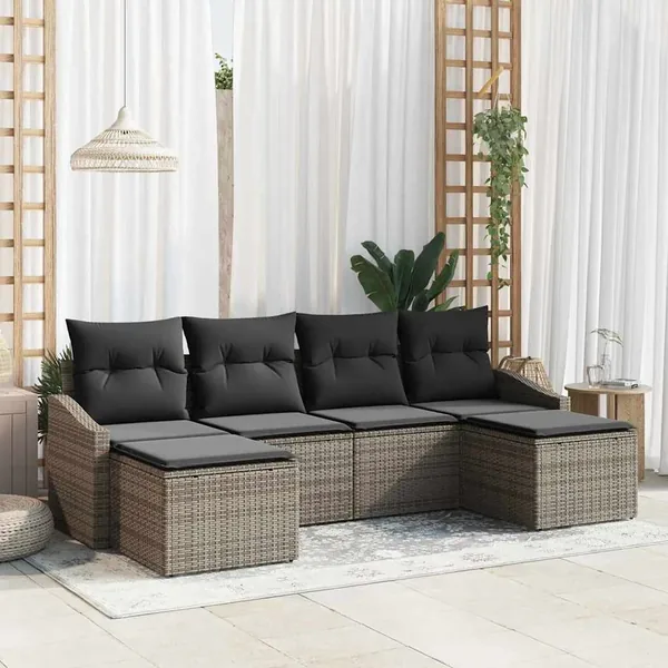 Ensemble de salle à manger pour jardin avec coussin 6 pcs Gris