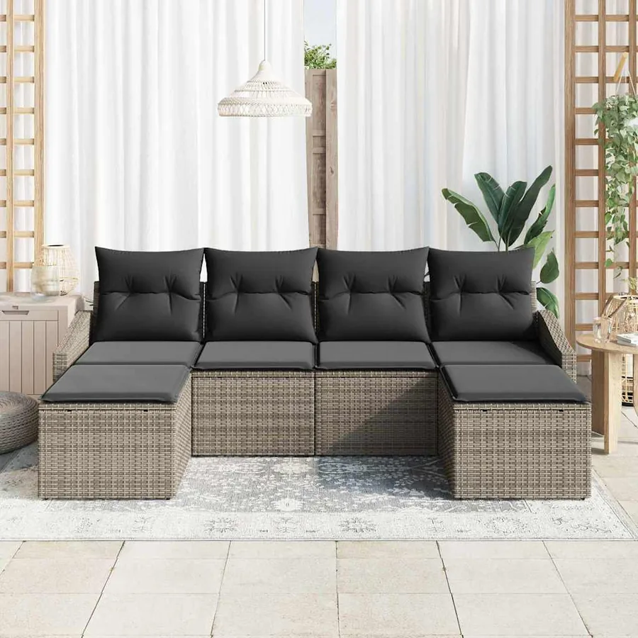 Ensemble de salle à manger pour jardin avec coussin 6 pcs Gris - 3