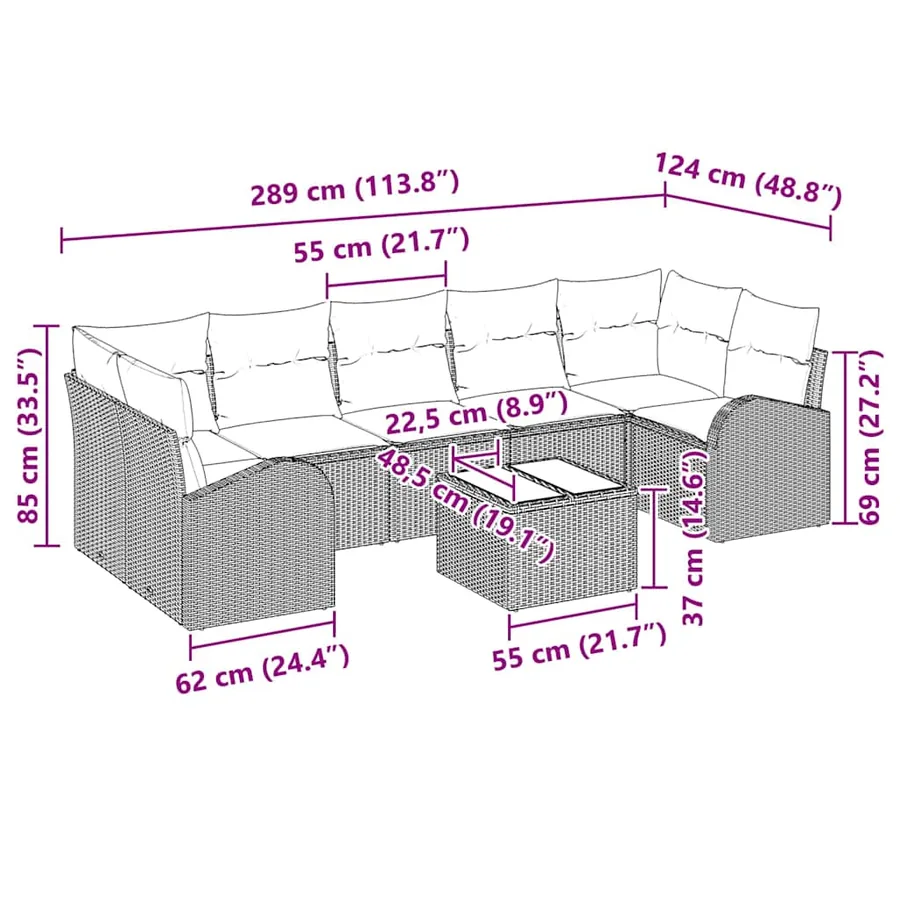 Ensemble de canapé de jardin Beige 55 x 55 x 37 cm polyrotin - 13