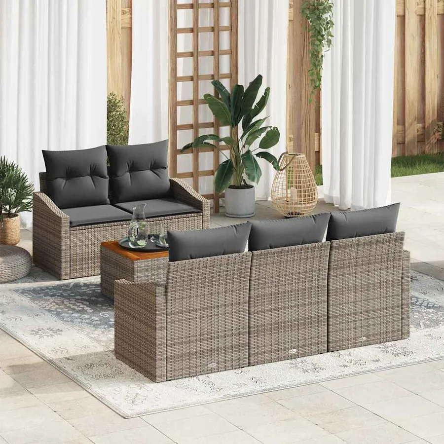 Ensemble de canapé de jardin avec stockage 6 pcs Gris polyrotin
