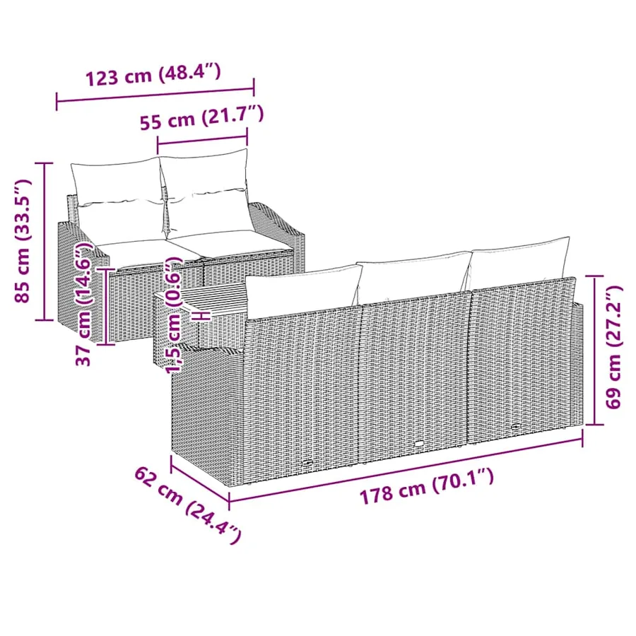 Ensemble de canapé de jardin avec stockage 6 pcs Gris polyrotin - 11