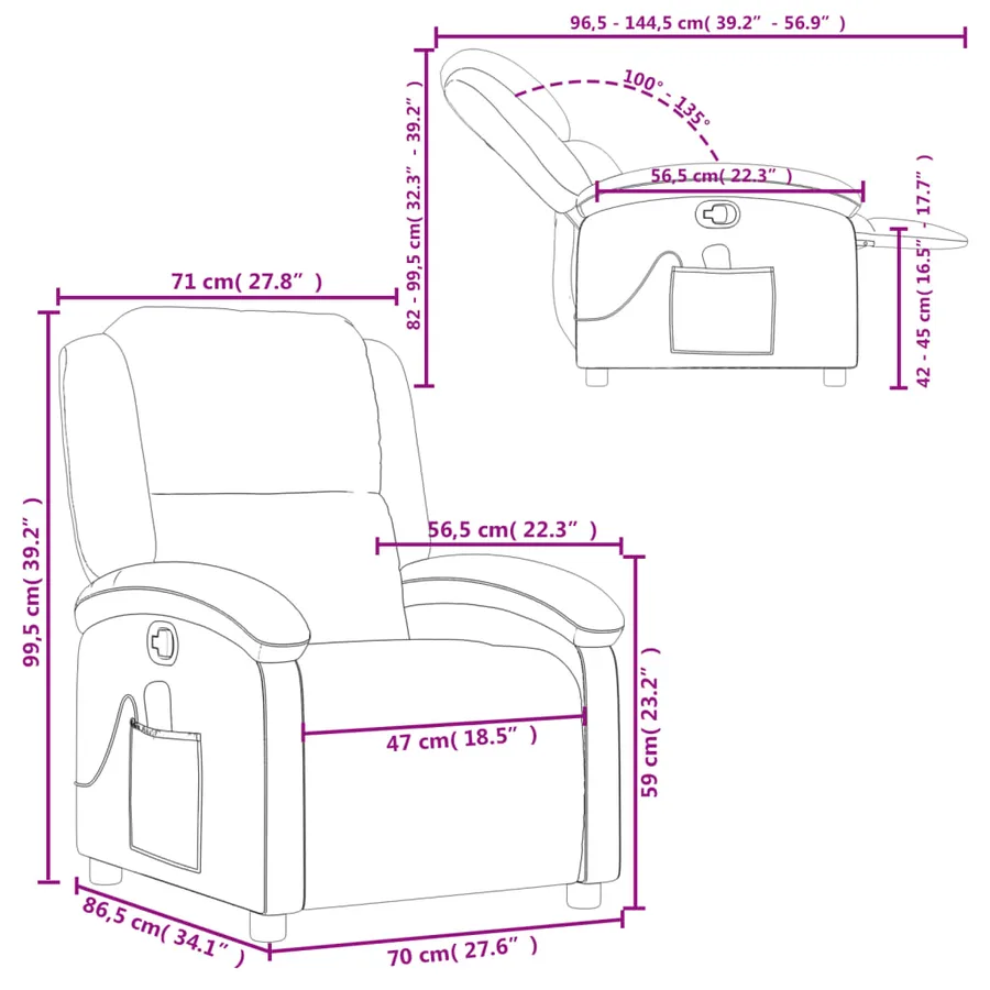 Fauteuil de massage inclinable crème cuir véritable - 12