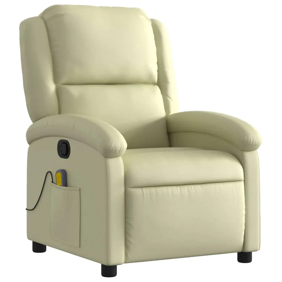 Fauteuil de massage inclinable crème cuir véritable - 3