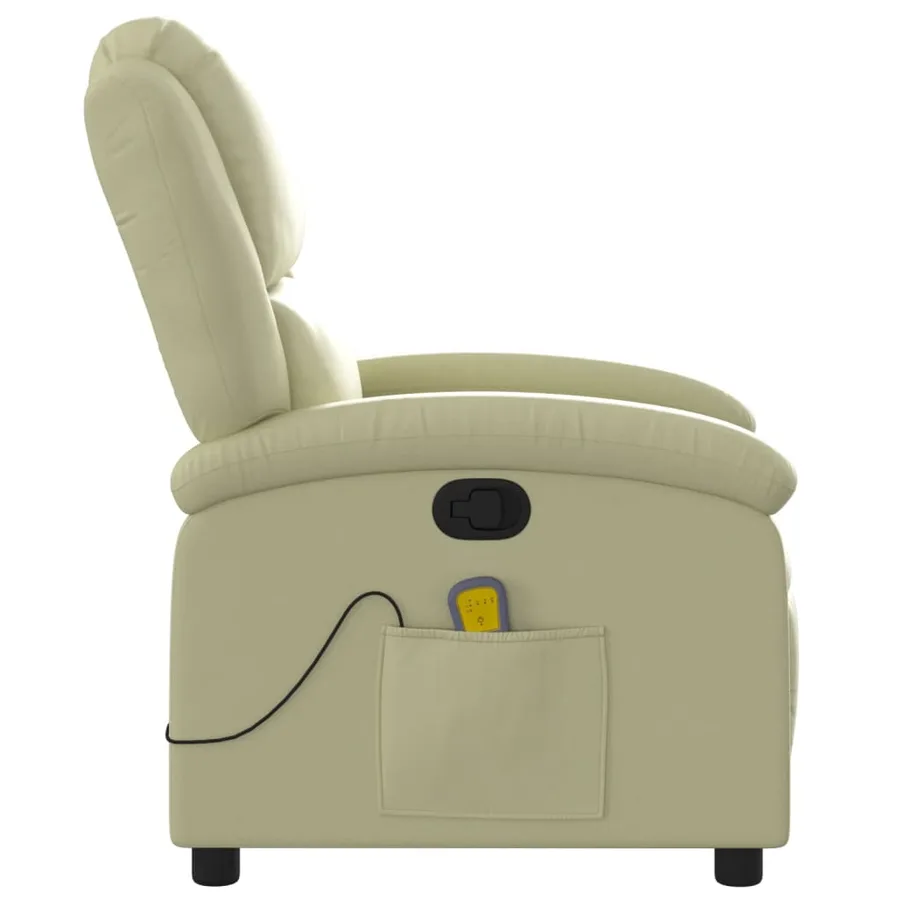 Fauteuil de massage inclinable crème cuir véritable - 8