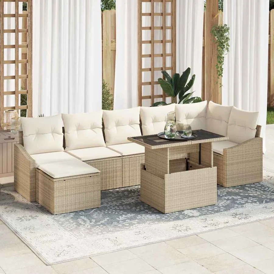 Ensemble de canapé de jardin 8 pcs Beige et crème polyrotin