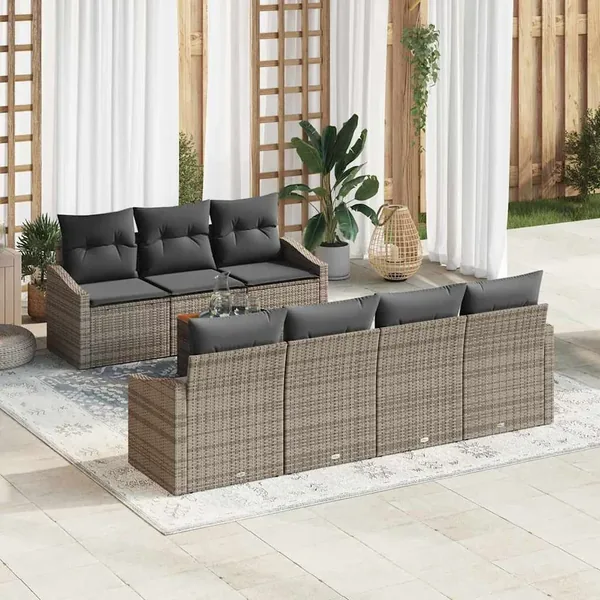 Ensemble de canapé de jardin avec stockage 8 pcs Gris polyrotin