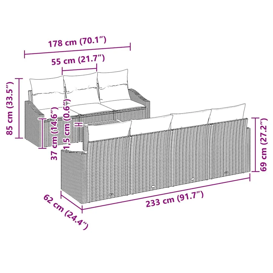Ensemble de canapé de jardin avec stockage 8 pcs Gris polyrotin - 11