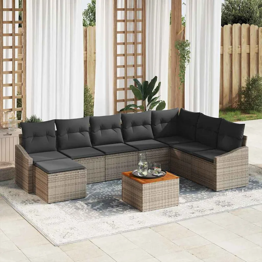 Ensemble de canapé de jardin avec stockage 9 pcs Gris polyrotin