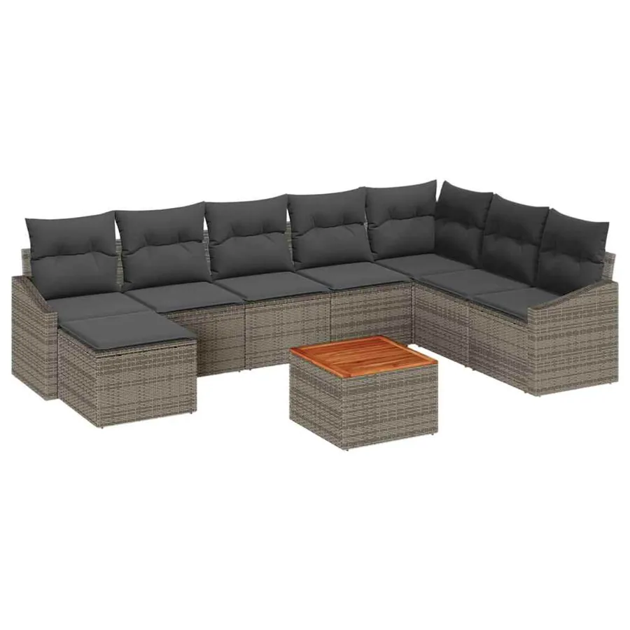 Ensemble de canapé de jardin avec stockage 9 pcs Gris polyrotin - 2