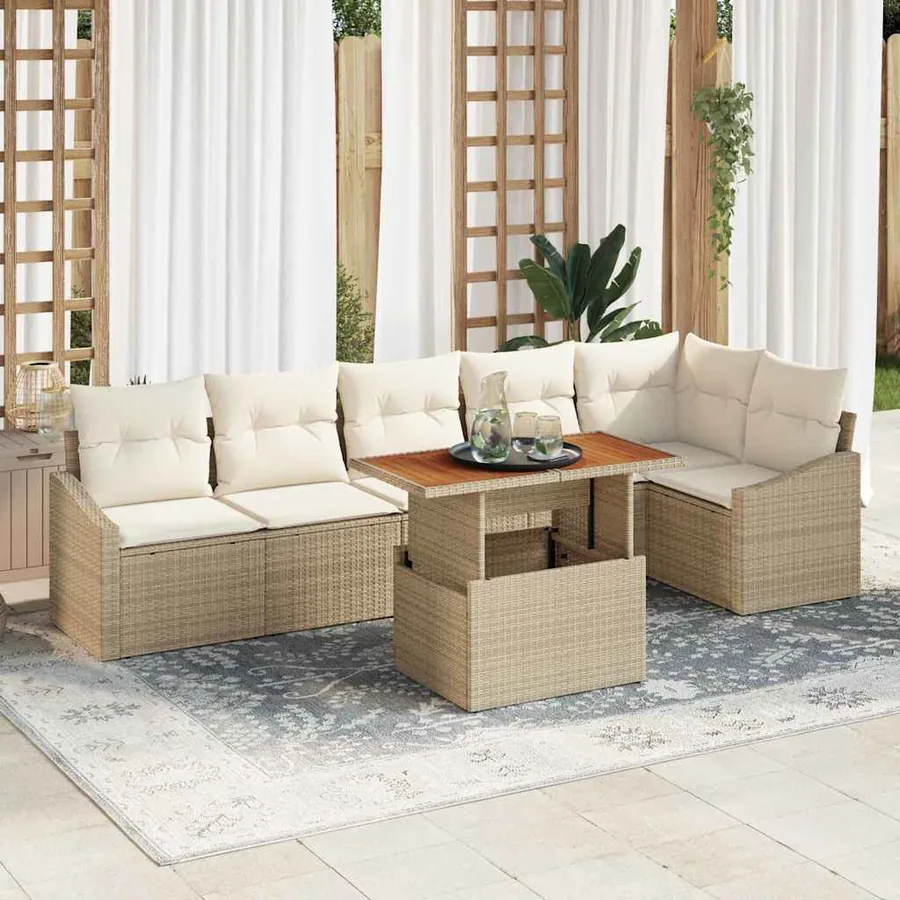 Ensemble de canapé de jardin 7 pc Beige et crème