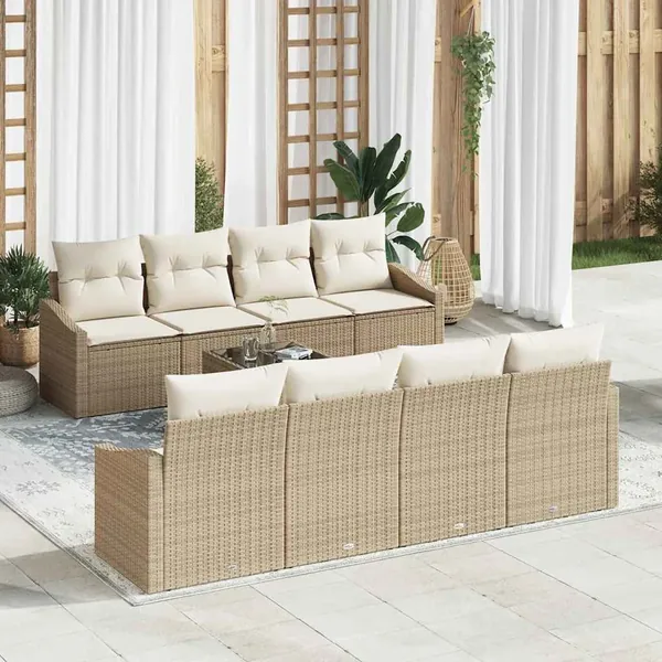 Ensemble de Canapés avec coussin 9 pcs Beige et crème polyrotin