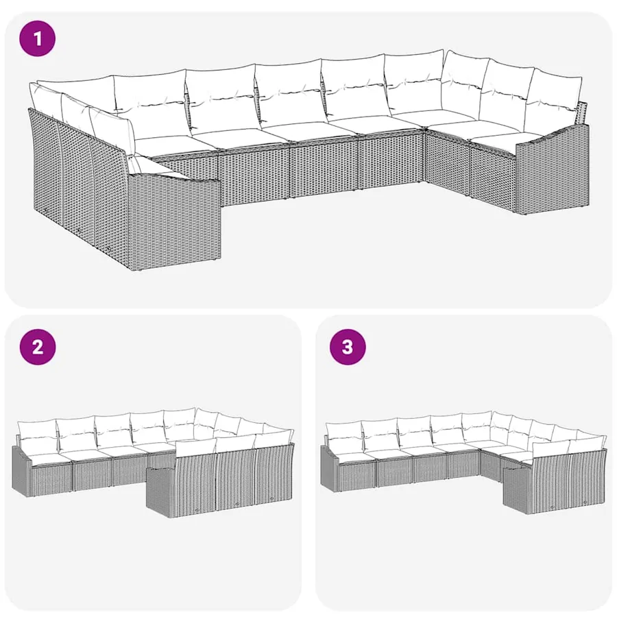 Ensemble de Canapés avec coussin 10 pcs Beige polyrotin - 9