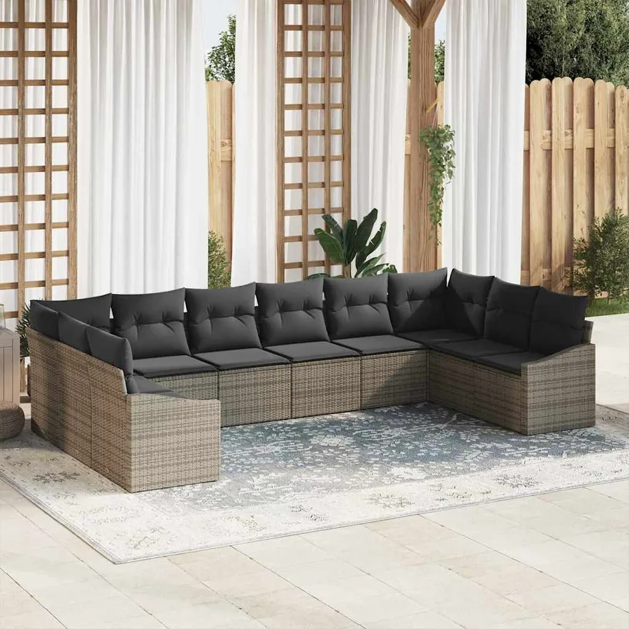 Ensemble de canapé de jardin 10 pcs Gris polyrotin