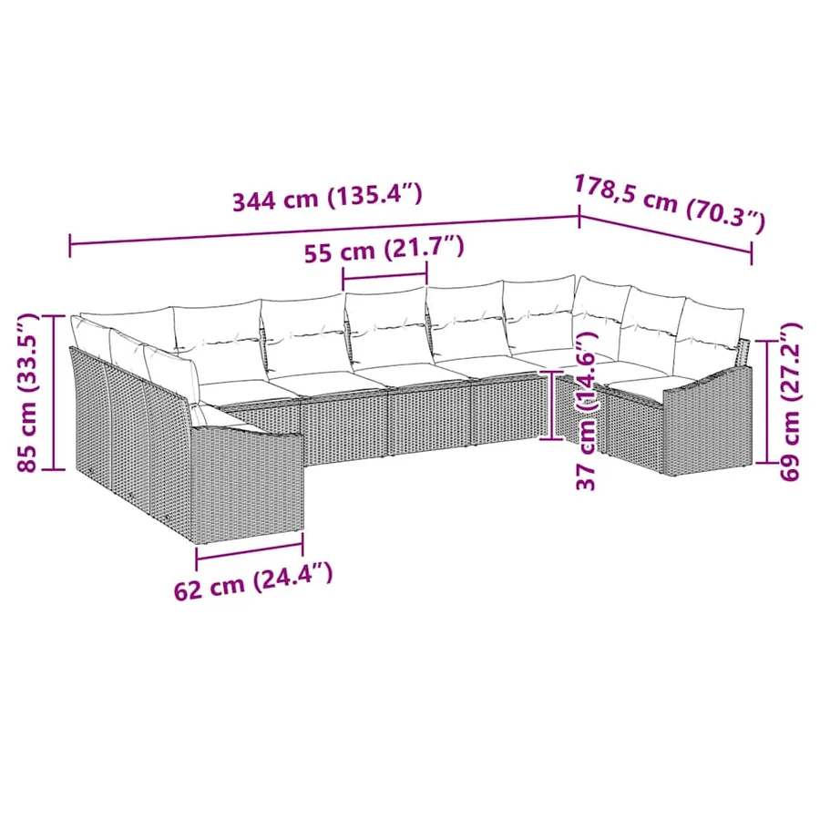 Ensemble de canapé de jardin 10 pcs Gris polyrotin - 12