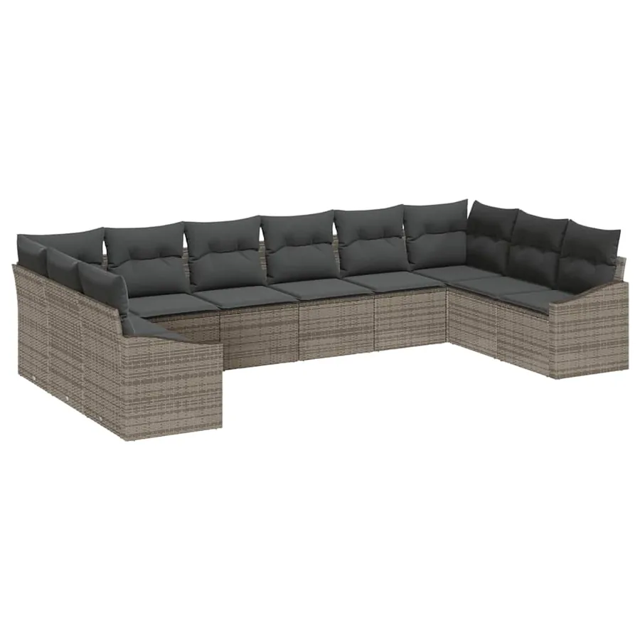 Ensemble de canapé de jardin 10 pcs Gris polyrotin - 2