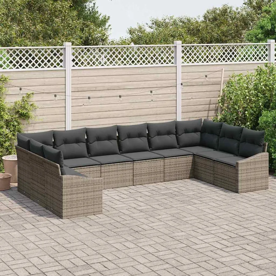 Ensemble de canapé de jardin 10 pcs Gris polyrotin - 3