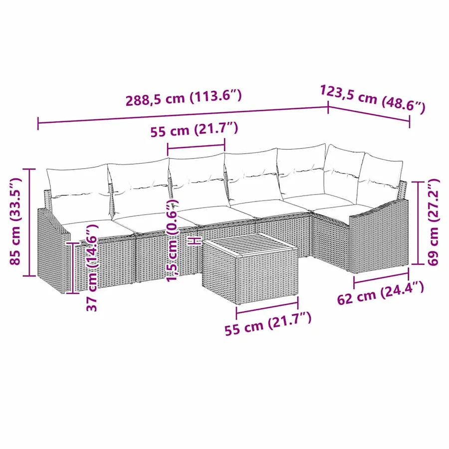 Ensemble de canapé de jardin avec stockage 7 pcs Gris polyrotin - 13