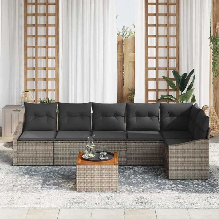 Ensemble de canapé de jardin avec stockage 7 pcs Gris polyrotin - 3