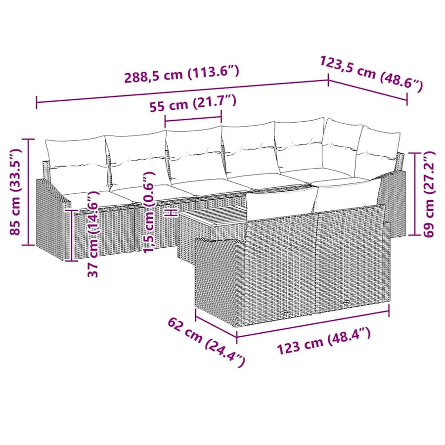 Ensemble de canapé de jardin avec stockage 9 pcs Gris polyrotin - 13