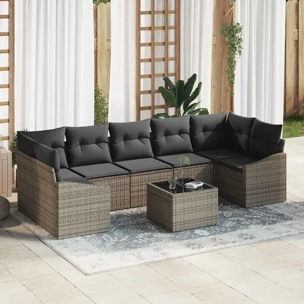 Ensemble de Canapés avec coussin 8 pcs Gris polyrotin