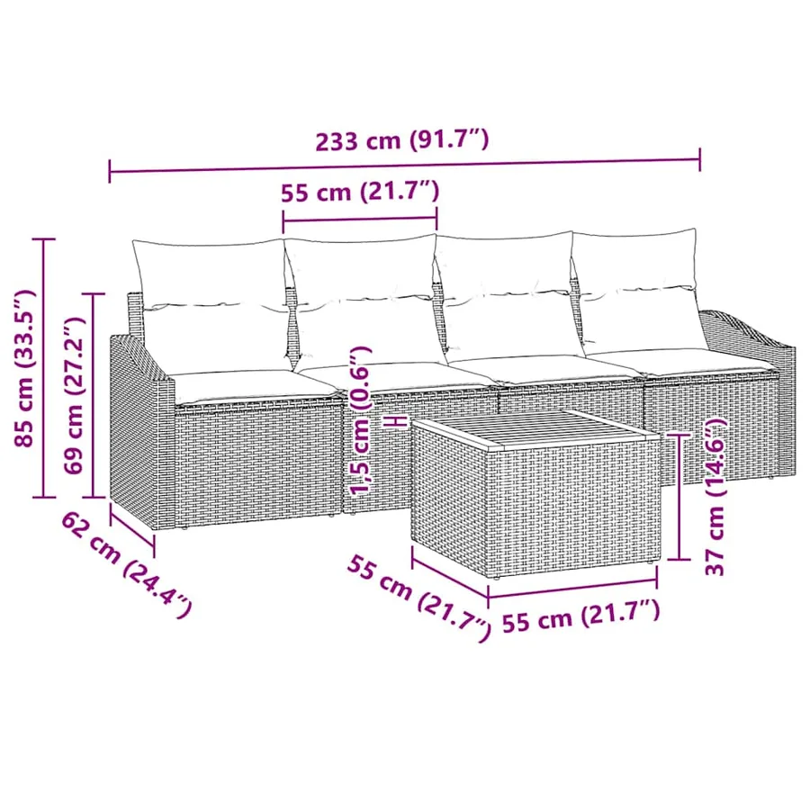 Ensemble de canapé de jardin avec stockage 5 pcs Gris polyrotin - 11