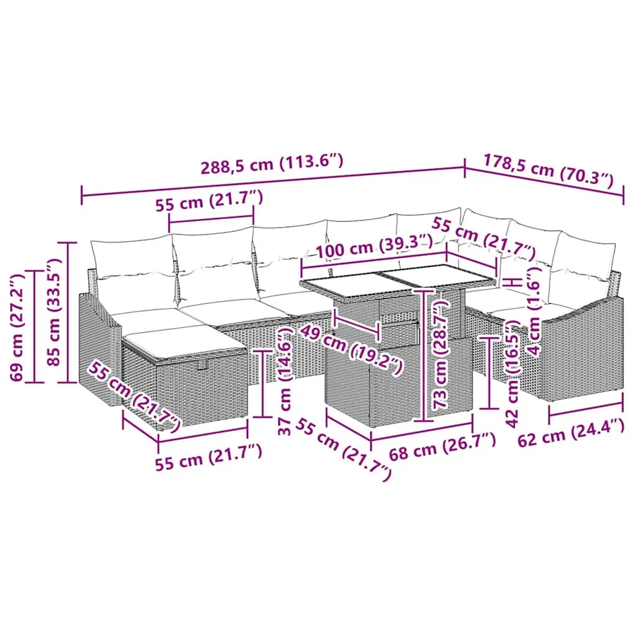 Ensemble de canapé de jardin 9 pcs Beige Poly rotin - 13