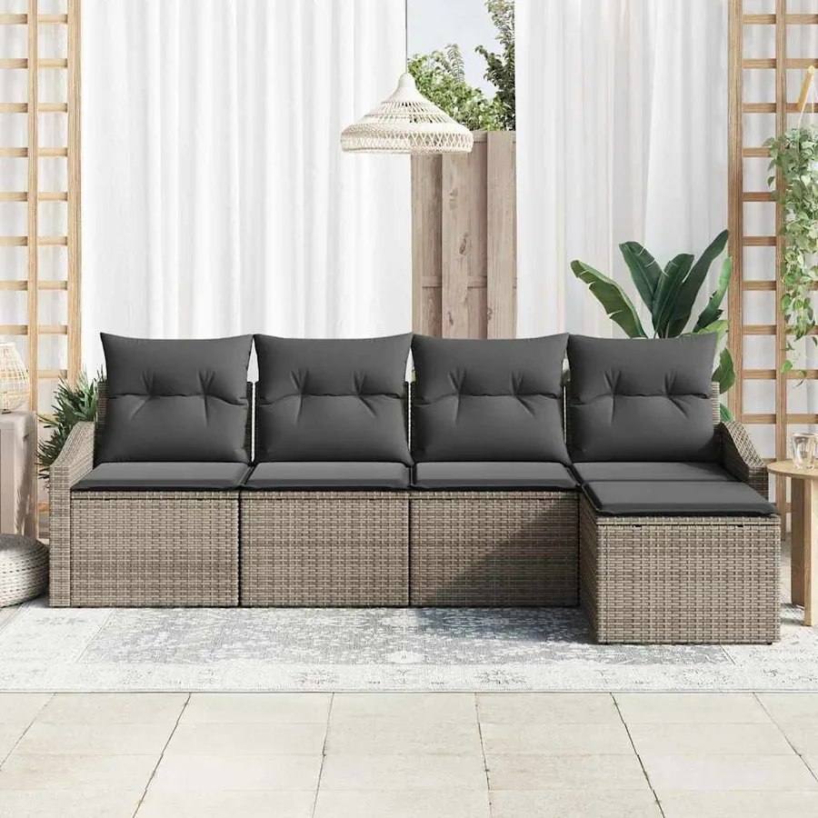 Ensemble de Canapés avec coussin 5 pcs Gris polyrotin - 3