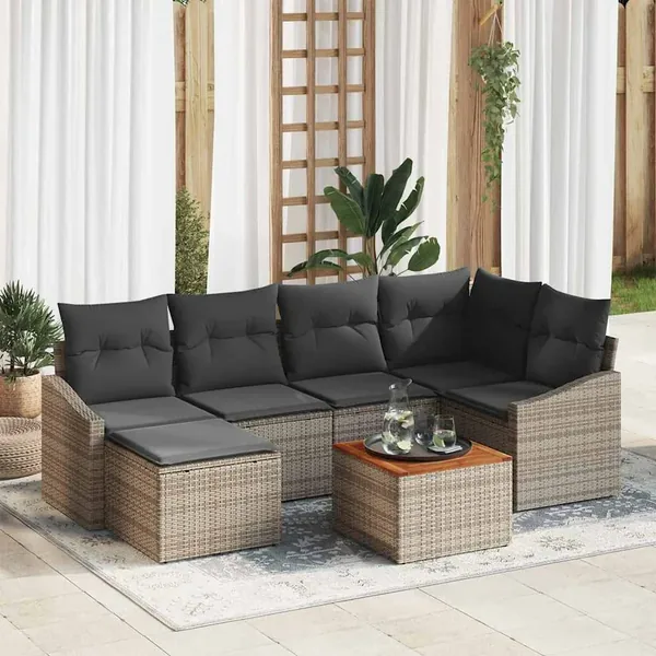 Ensemble de canapé de jardin avec stockage 7 pcs Gris polyrotin