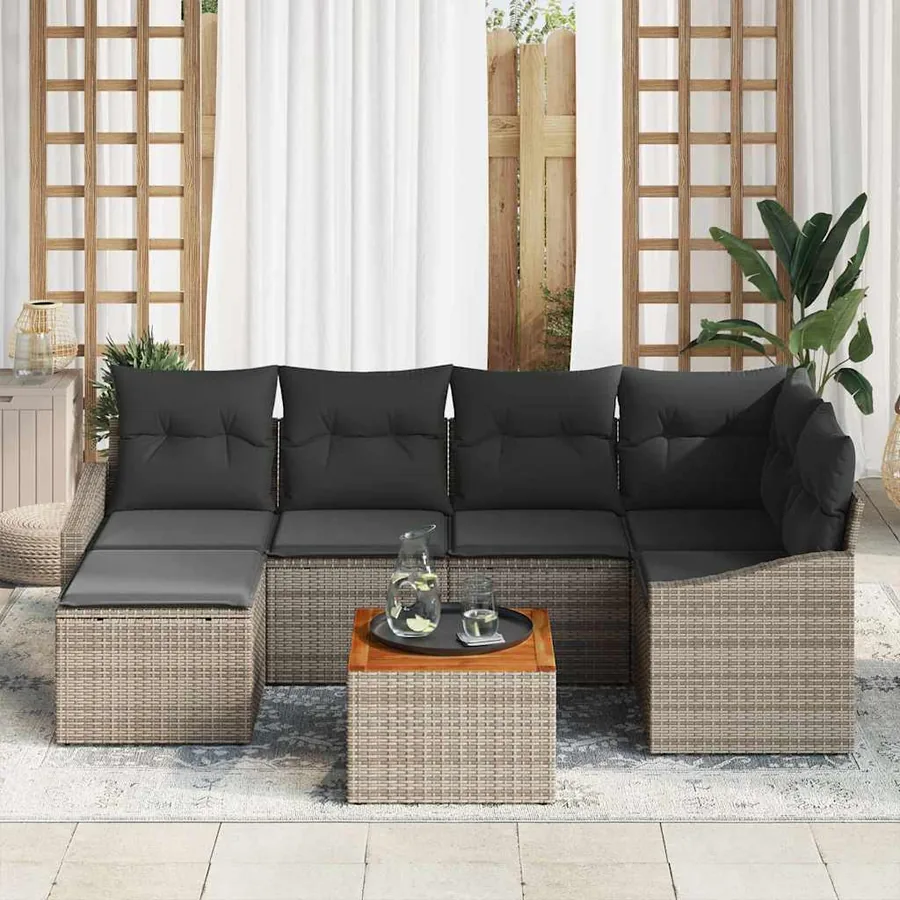 Ensemble de canapé de jardin avec stockage 7 pcs Gris polyrotin - 3
