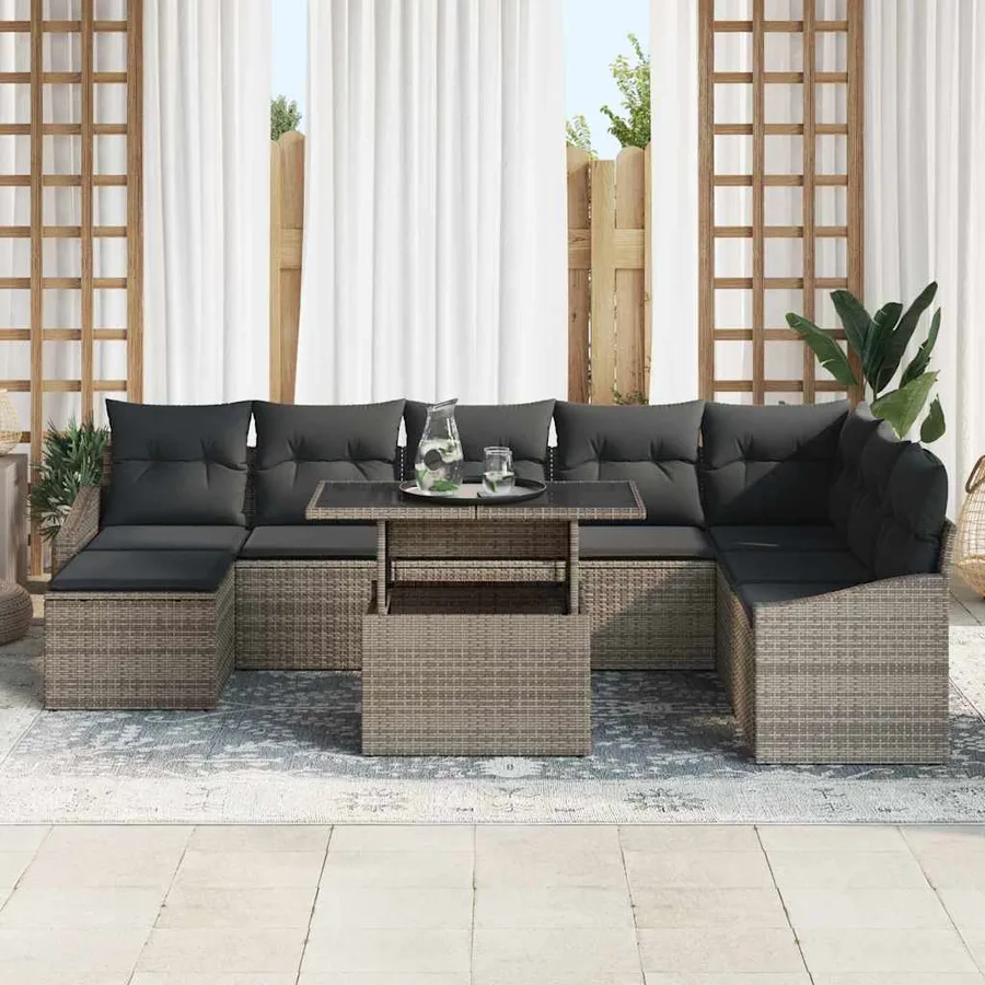 Ensemble de canapé de jardin avec coussin 9 pcs Gris - 3