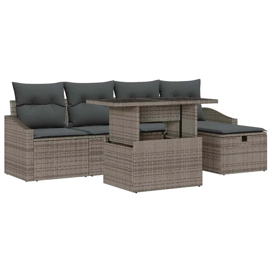 Ensemble de canapé de jardin 6 pcs Gris polyrotin - 2