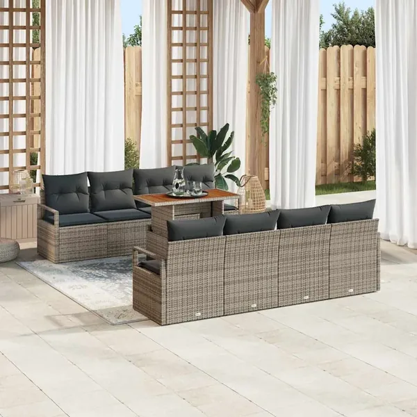 Ensemble de canapé de jardin avec coussin 9 pcs Gris et marron