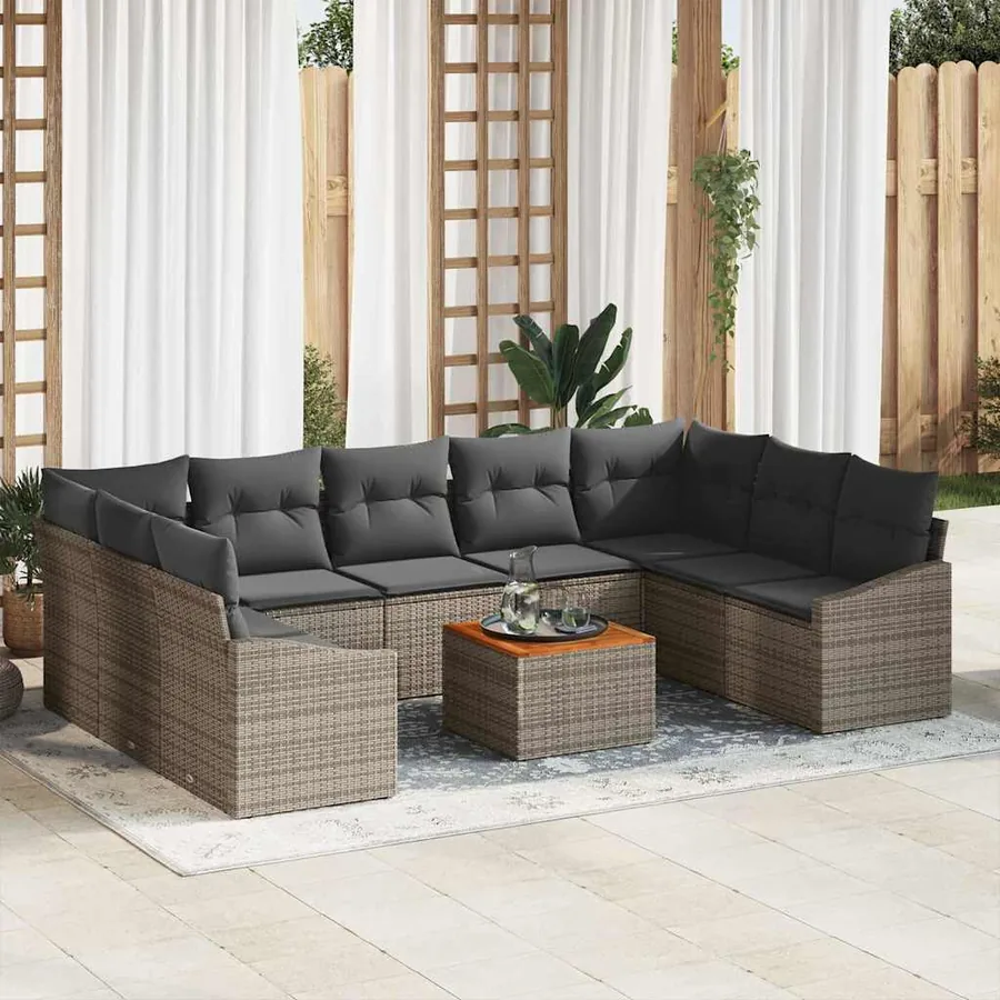 Ensemble de canapé de jardin 10 pcs Gris polyrotin